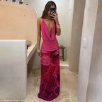 Women's Boho Maxi Dress with Draped Bodice