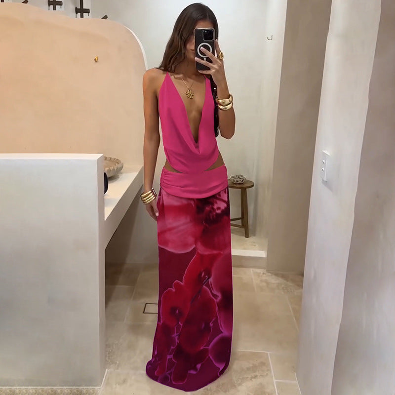 Women's Boho Maxi Dress with Draped Bodice
