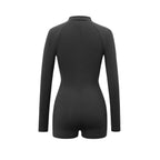 Women's Long-Sleeve Jumpsuit with Deep V-Neck and Practical Zipper