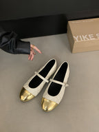 Women's Ballet Flats with Strap and Metallic Accent
