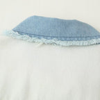 Women's Cropped Denim Jacket with Contrast Pockets and Frayed Hem