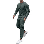 Men's Casual Crew Neck Training Set made of Stretch Cotton Blend with Drawstring Joggers