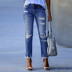Women's Distressed Jeans with Frayed Hems