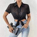 Women's Short-Sleeve Shirt with Knot Detail and Sheer Texture
