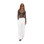 Women's Long-Sleeve Sheer Leopard Print Shirt