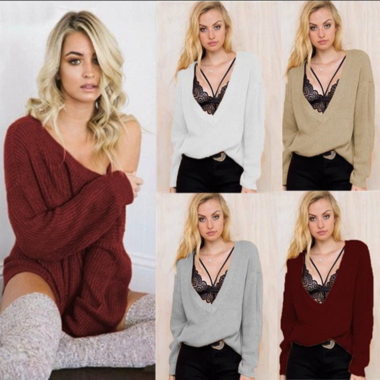 Women's Chunky Knit Sweater with Deep V-Neck and Casual Fit