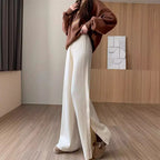 Women's Elegant Knit Pants with Decorative Button Details
