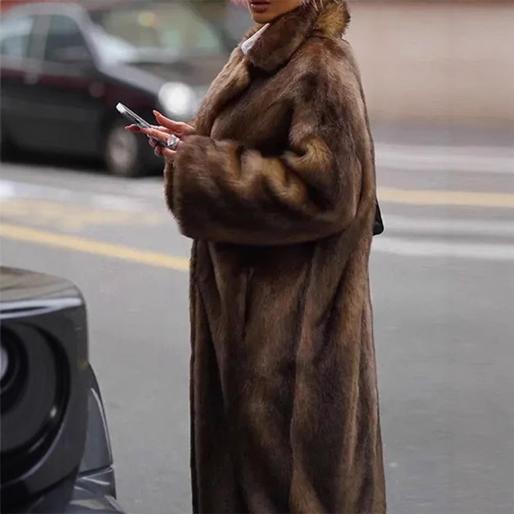 Women's Faux Fur Coat with Classic Lapel
