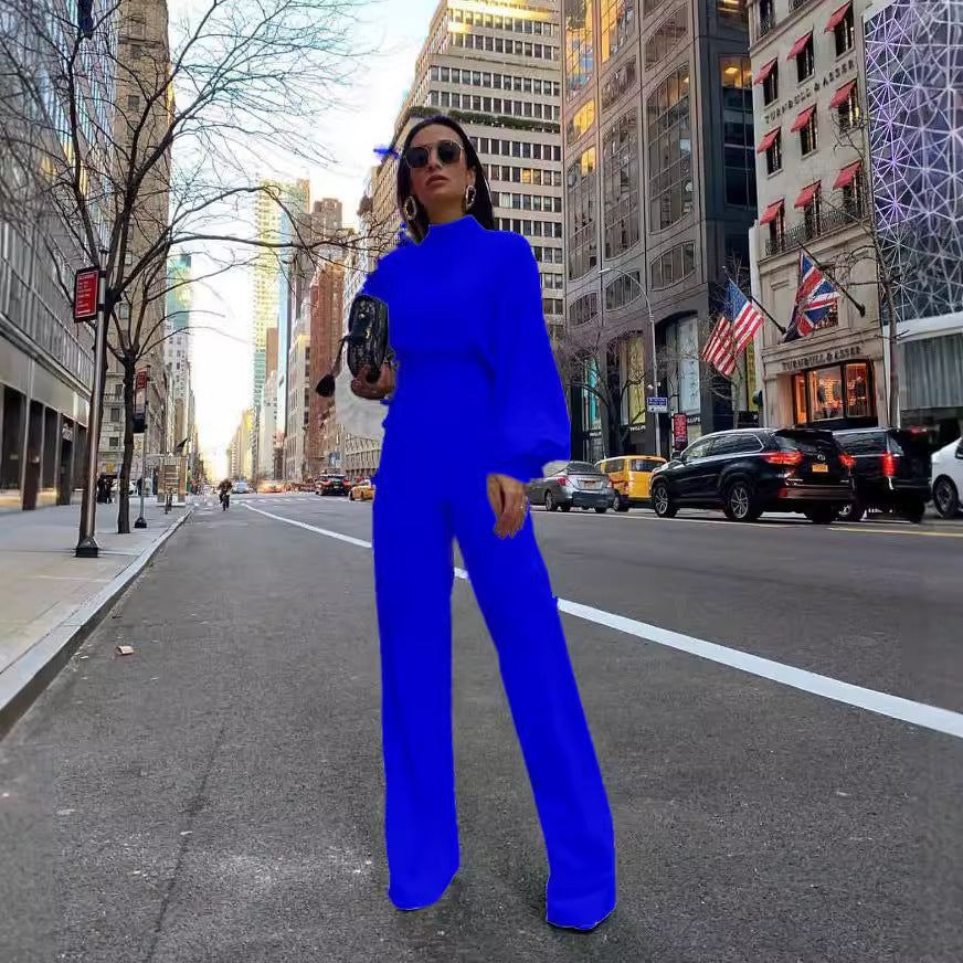 Elegant Jumpsuit with Wide Sleeves and High Collar