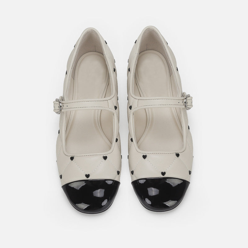 Women's Ballet Flats with Decorative Heart Design and Patented Toe Cap