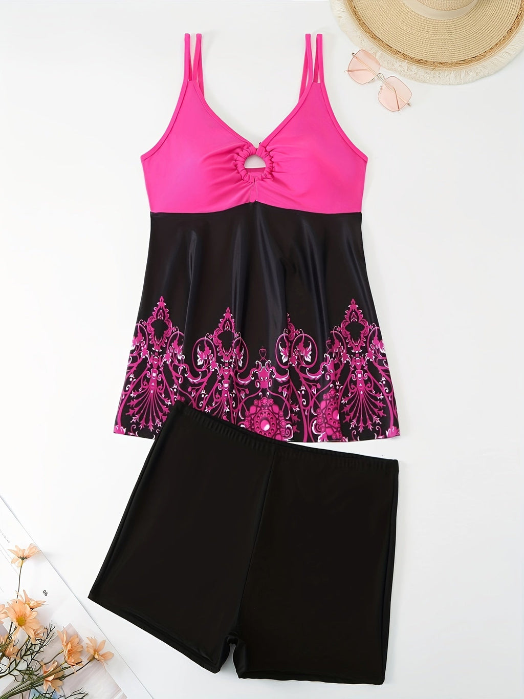 Women's Swimsuit Set with Pattern and Shorts