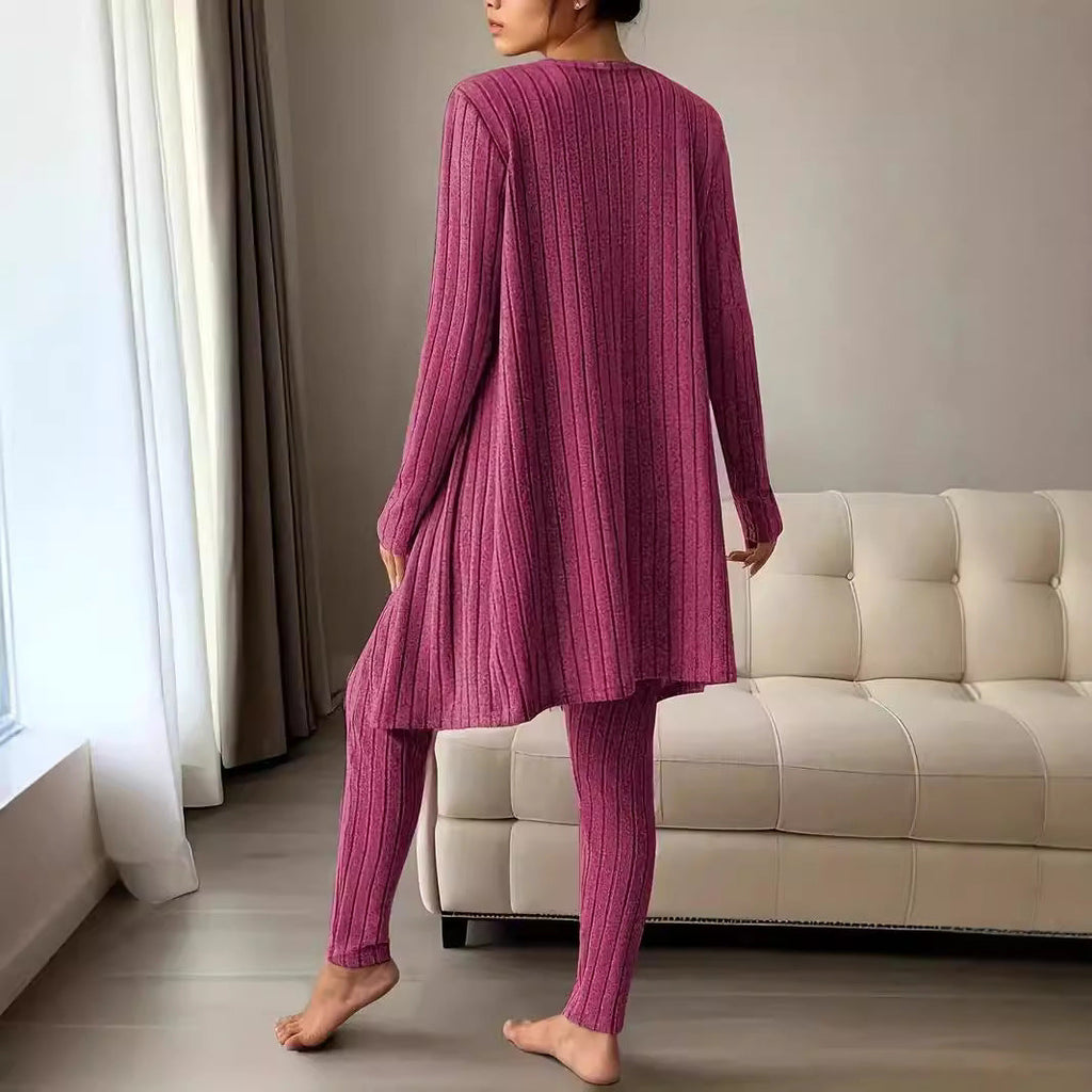 Women's Ribbed Lounge Set with Cropped Top, High-Waist Leggings and Long Cardigan