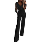 Women's Elegant Jumpsuit with Sheer Blouse and Shimmering Accents