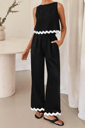 Women's Elegant Lounge Set with Wide Cut and Decorative Wave Edges
