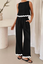 Women's Elegant Lounge Set with Wide Cut and Decorative Wave Edges