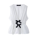 Women's Sleeveless Top with Decorative Bows and Elastic Waist
