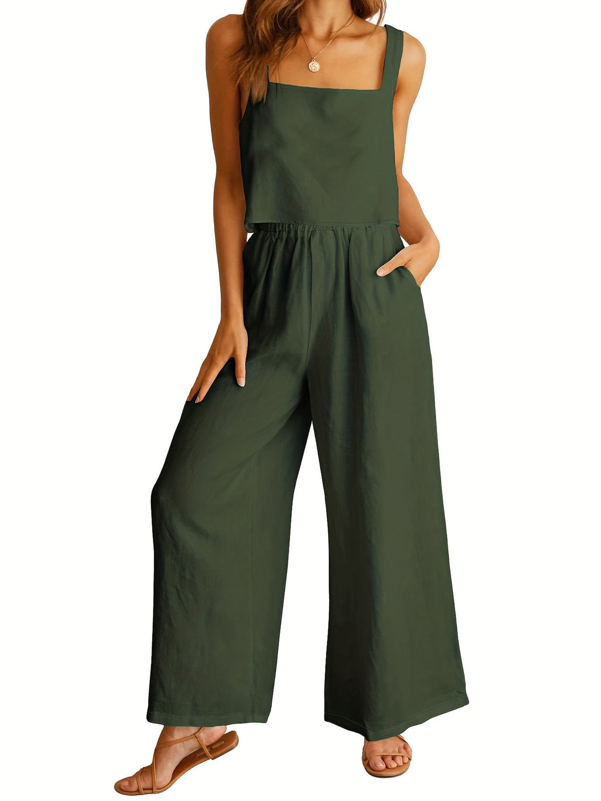 Women's Casual Wide-Leg Jumpsuit with Pockets