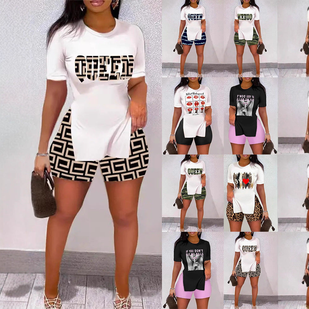 Women's Leisure Set with Animal Print and Shorts