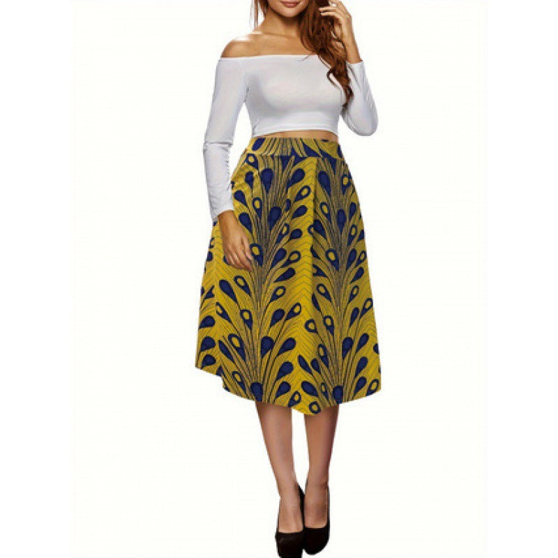 Floral Midi Skirt with Elastic Waistband