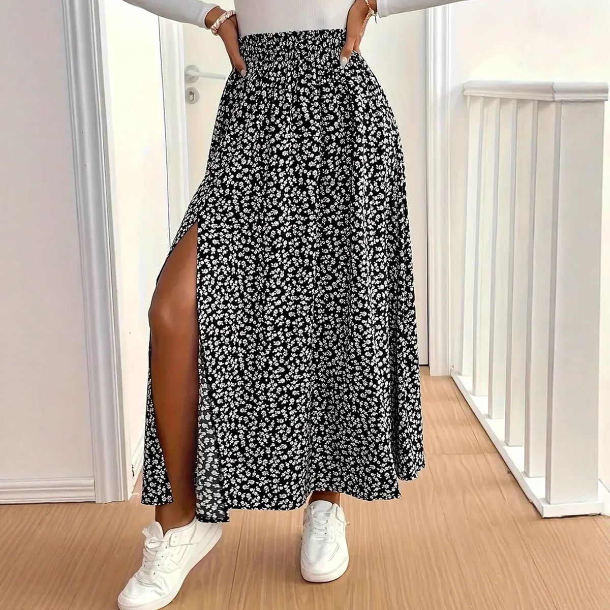 Women's Floral Maxi Skirt with Side Slit