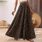 Women's Maxi Skirt with Leopard Print and Elastic Waistband