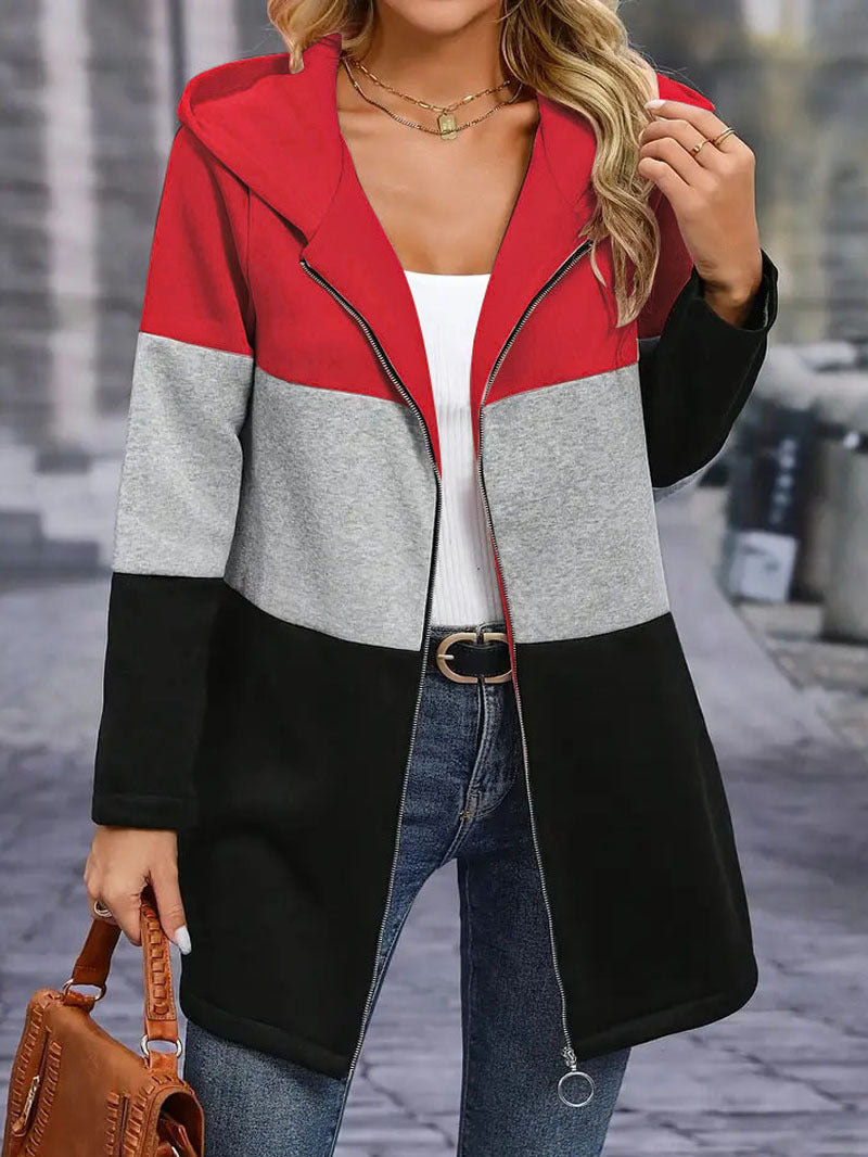 Women's Casual Colorblock Hooded Coat