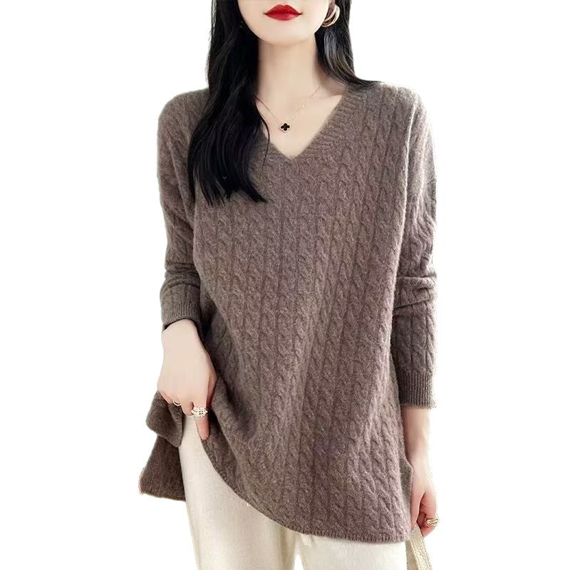 Women's Chunky Knit Sweater with V-Neck and Casual Fit