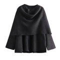 Women's Elegant Wool Cape Jacket with Asymmetrical Hem