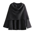 Women's Elegant Wool Cape Jacket with Asymmetrical Hem