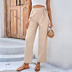 Women's Comfortable High-Waist Pants with Drawstring and Wide Cut
