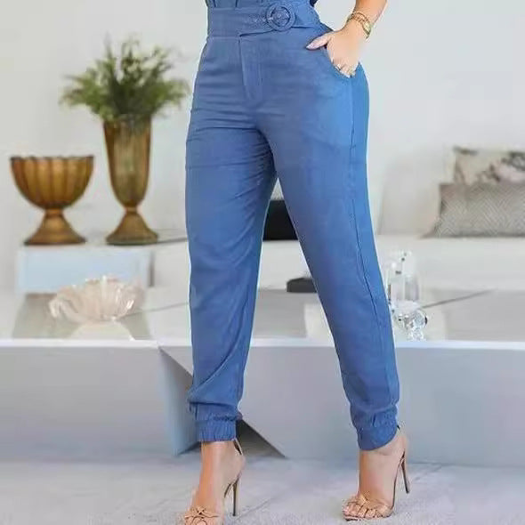Women's Casual Jumpsuit with Ruffle Details and Adjustable Waist Belt