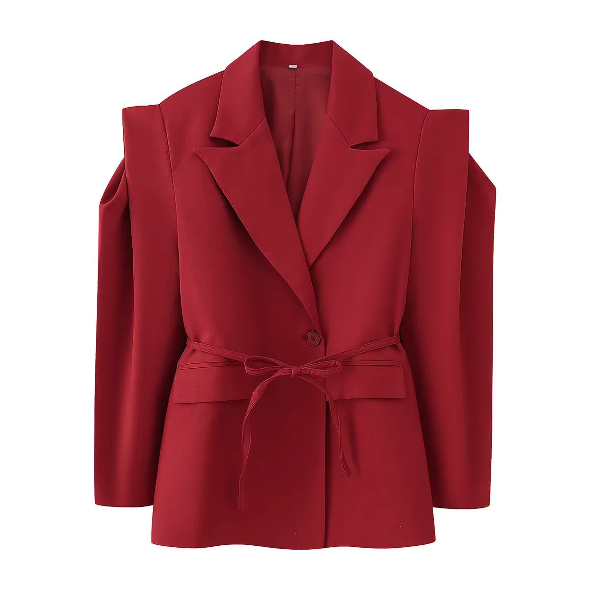 Women's Elegant Oversized Blazer Jacket with Belt and Shoulder Pads