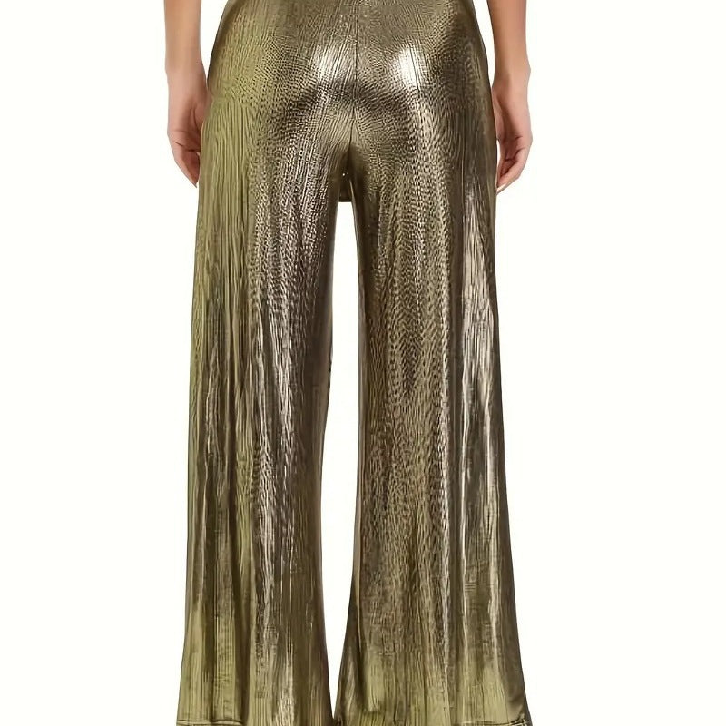 Women's Elegant Pleated Trousers with High-Gloss Finish