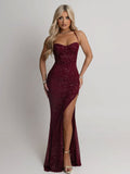 Women's Evening Dress with Shimmering Sequins and Seductive Slit