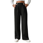 Elegant Palazzo Pants with Slim Waistband and Decorative Buttons