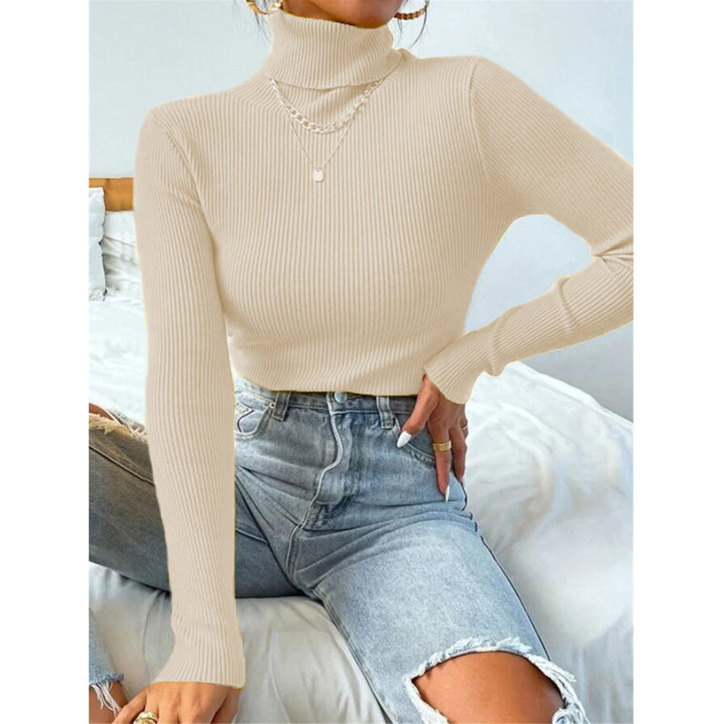 Elegant Women's Turtleneck Sweater with Fine Ribbed Texture