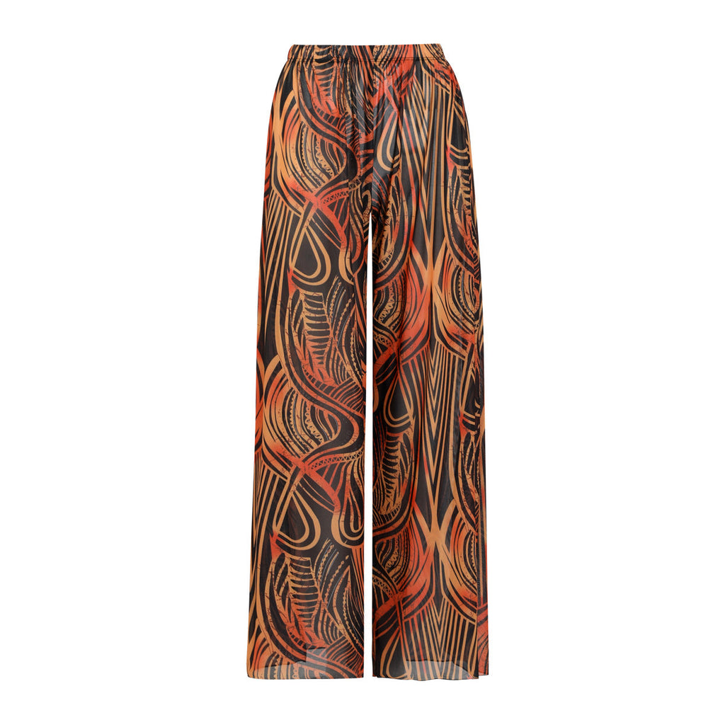 Women's High-Waisted Palazzo Trousers with Pattern