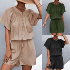 Women's Jumpsuit with Elastic Waist and Button Front
