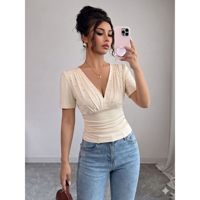 Women's Elegant Blouse with Pearl Detail
