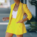 Women's Fitted Long Blazer and High-Waist Shorts Set