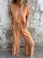 Women's Elegant and Airy Summer Set with Wide Cut and Elastic Waistband