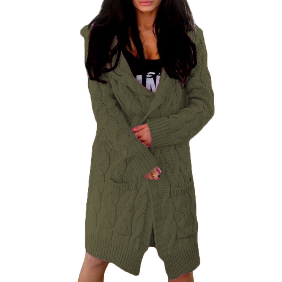 Women's Chunky Knit Coat with Hood and Pockets