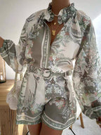 Women's Blouse Set with Floral Design and Loose Fit