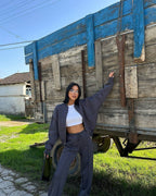 Women's Cozy Leisure Set with Zipper and Wide-Leg Pants