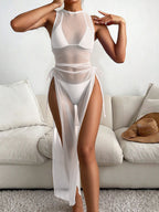 Women's Swim Set with Sheer Skirt and Ties