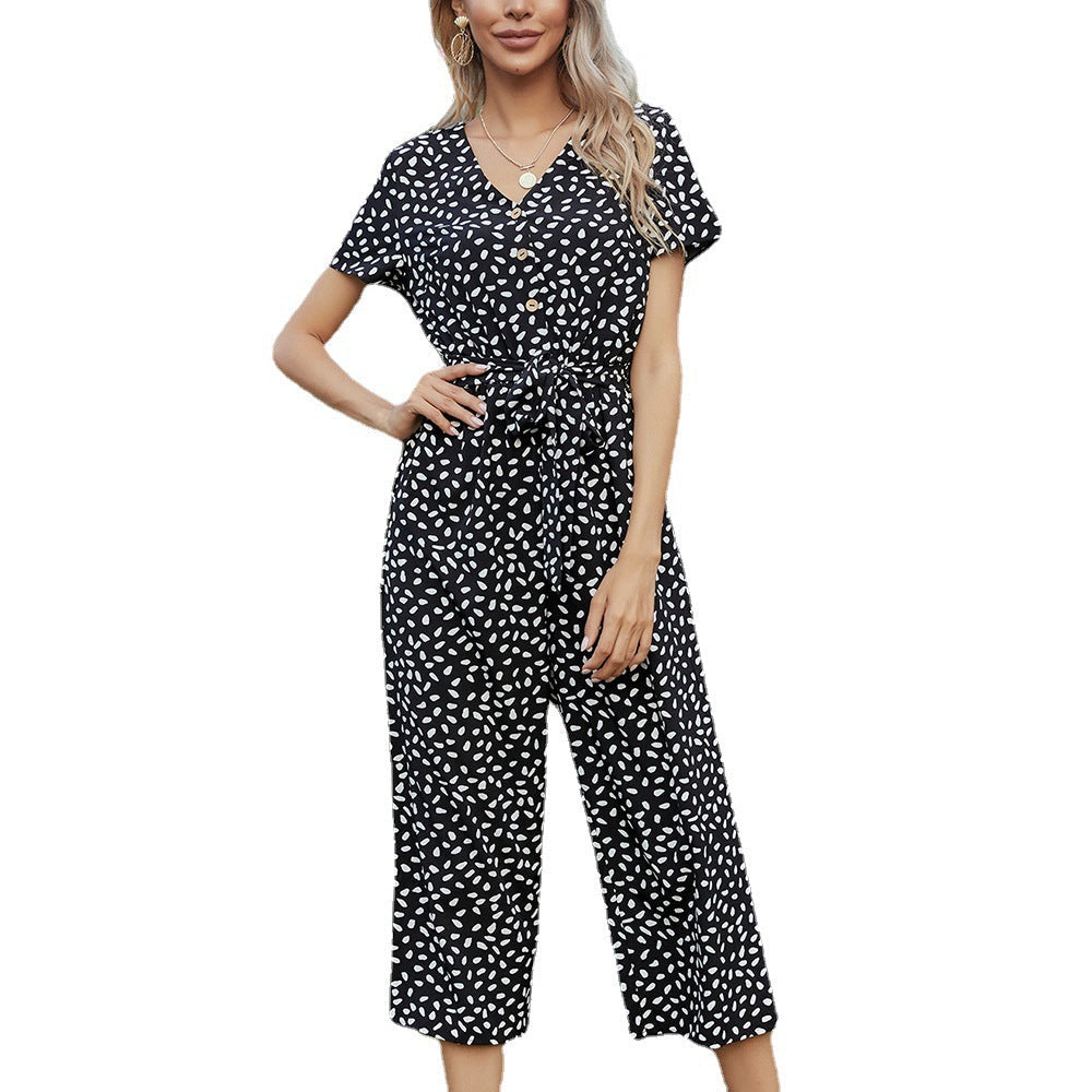 Women's Jumpsuit with Button-Up Neckline and Waist Belt