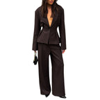 Women's Elegant Trouser Suit with Tailored Blazer and Wide Leg