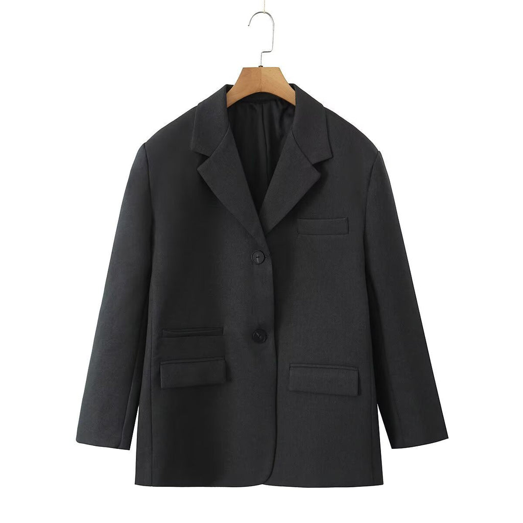 Women's Elegant Blazer with Modern Buckle Elements and Practical Pockets