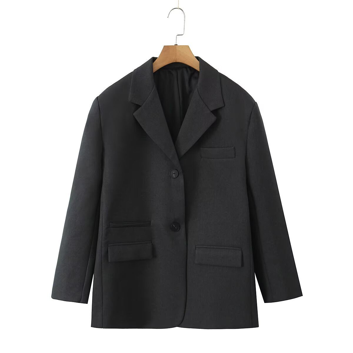 Women's Elegant Blazer with Modern Buckle Elements and Practical Pockets