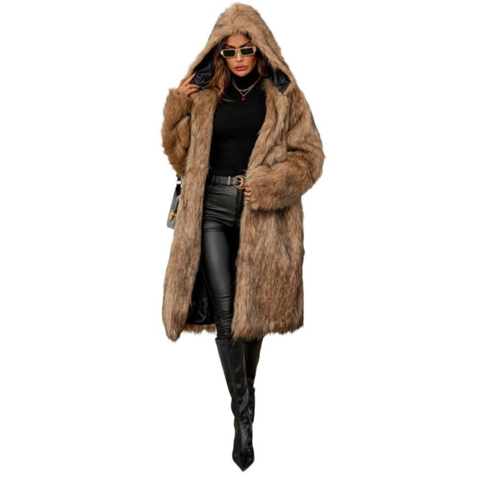Women's Faux Fur Coat with Hood and Soft Lining